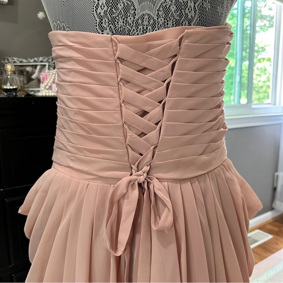 David’s Bridal Strapless Blush Pink Chiffon Pleated Cocktail Dress XL (EUC) - Picture 10 of 14